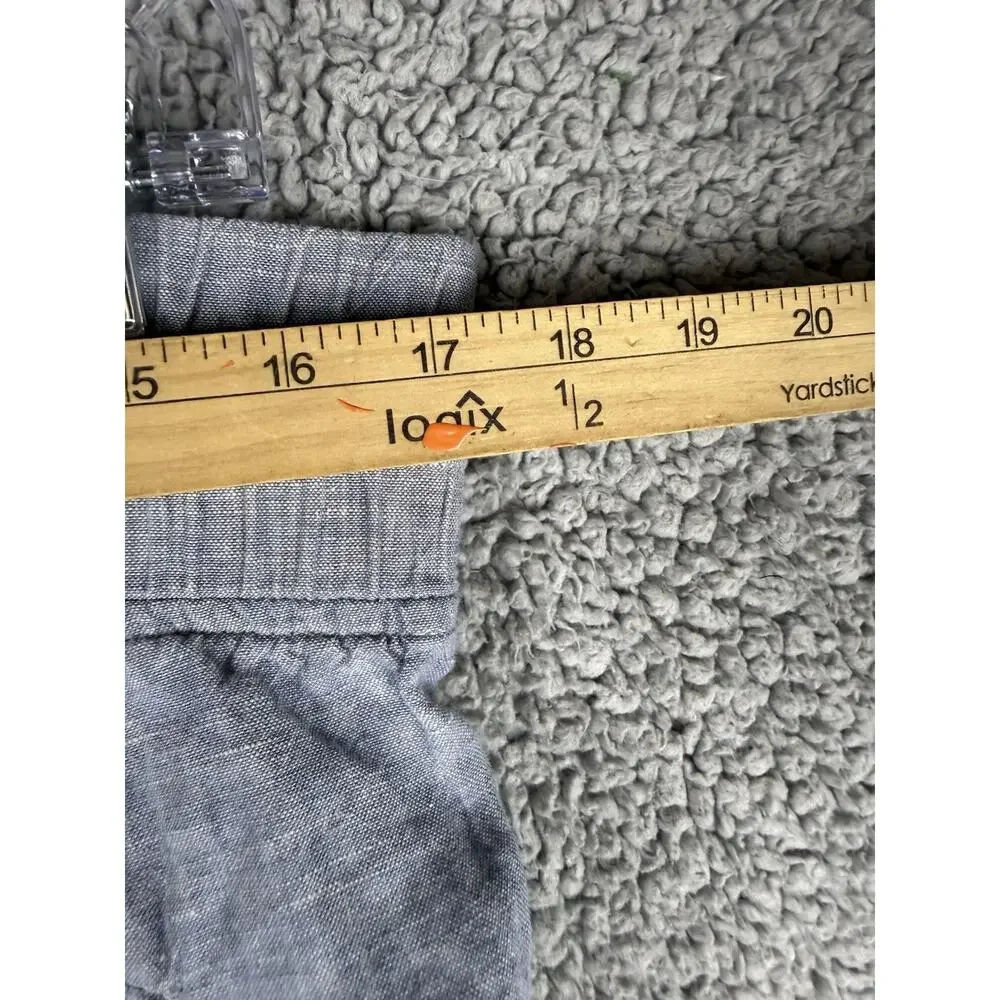 Athleta Cabo Linen Wide Leg Pant Blue Drawstring Zipper Pocket Size 6